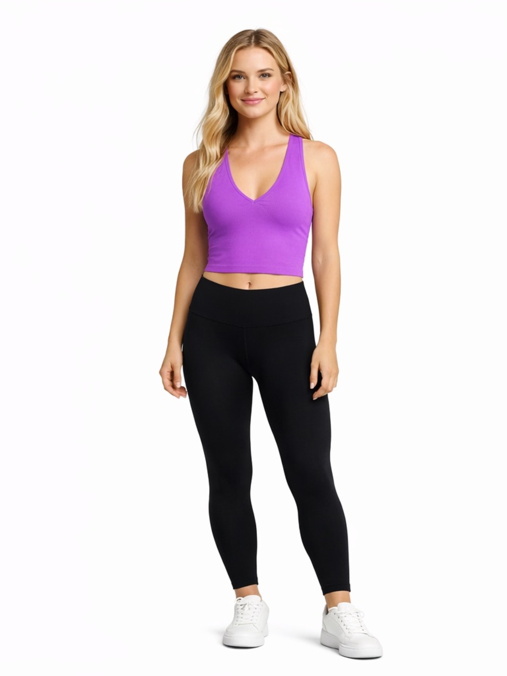 Athleta Aurora Ribbed Crop Tank in Bright Purple M